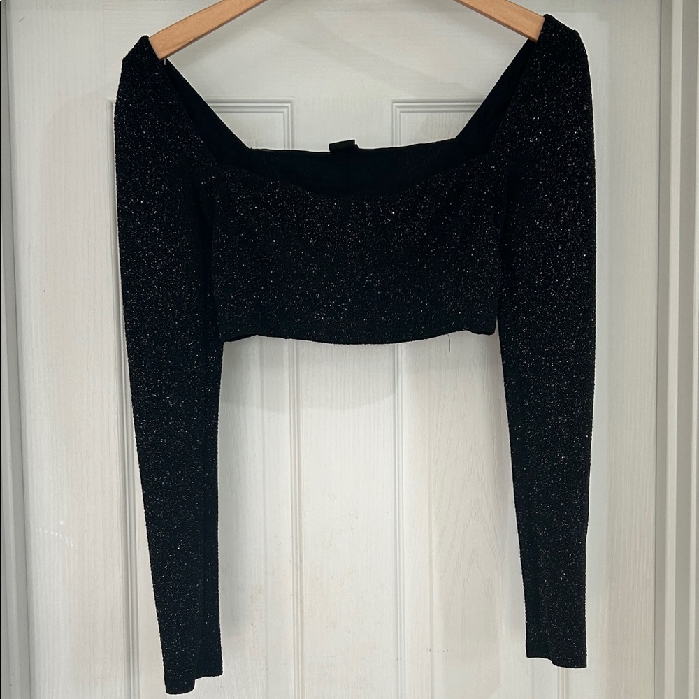 Urban Outfitters Long Sleeve Black Glitter Top